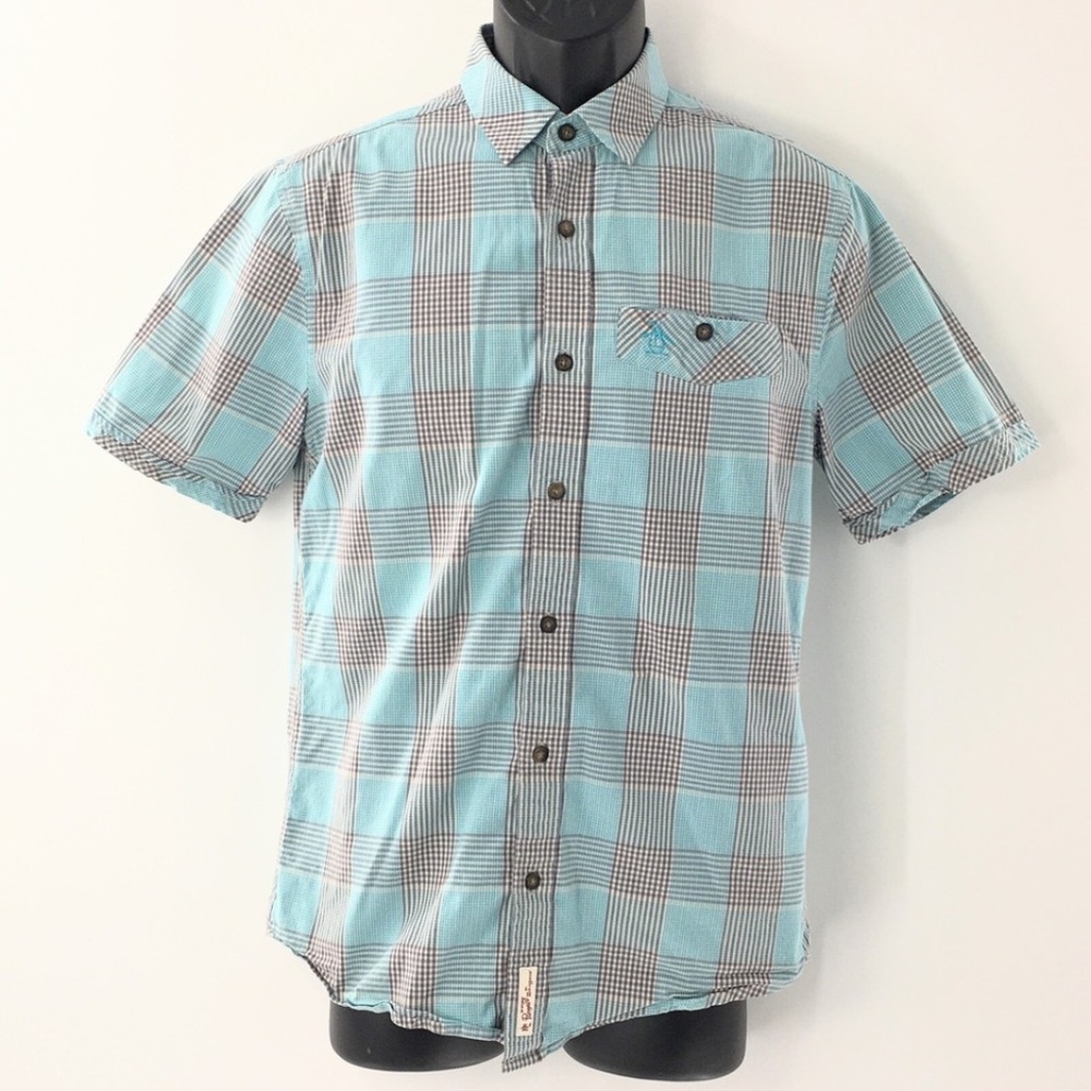 Original Penguin Mens Shirt Heritage Slim Fit Button Down Blue MunsingWear Sz S